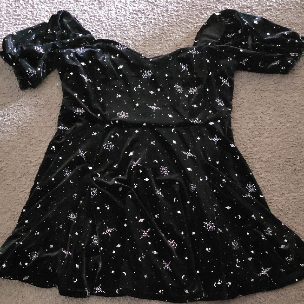 Disturbia Midnight Black Dress with Celestial Accents